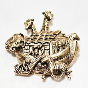 VINTAGE gold tone Noah's Ark pin brooch 1990s